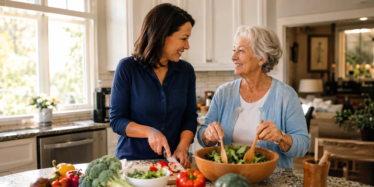 Caregiver helping a senior client in the kitchen as part of non-medical home care