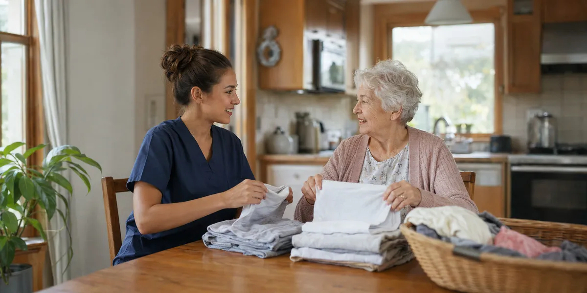 Caregiver helping with homemaker services as part of non-medical home care